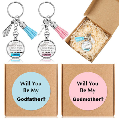Ecation 2 Set Will You Be My Godparents (Godmother and Godfather) Godparents Proposal Gifts Godmother and Godfather Proposal Appreciation Keychains Gifts with Box for Godmother and Godfather