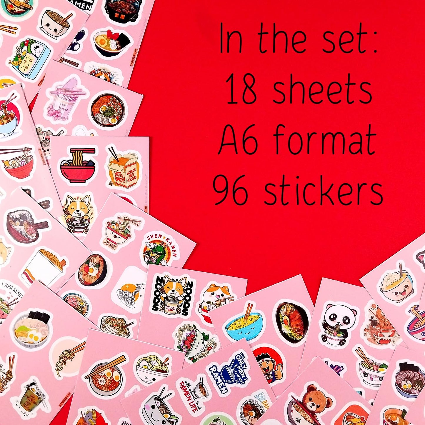 BulbaCraft Ramen Stickers for Water Bottle and Laptop - Foodie Party Supplies & Decorations, Waterproof Vinyl Noodle Decals, Cute Ramen Stickers Laptop Decals, Gifts for Women & Men