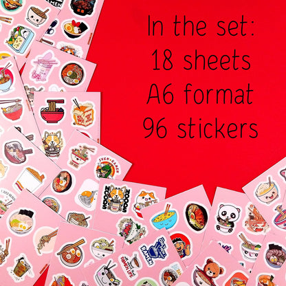BulbaCraft Ramen Stickers for Water Bottle and Laptop - Foodie Party Supplies & Decorations, Waterproof Vinyl Noodle Decals, Cute Ramen Stickers Laptop Decals, Gifts for Women & Men