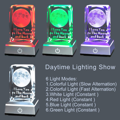 3D Moon Crystal Night Light, Perfect Mothers Day Gifts for Wife Her Mom from Daughter Husband Son，Mother's Day Ideas Unique Anniversary Birthday Decolamp Presents
