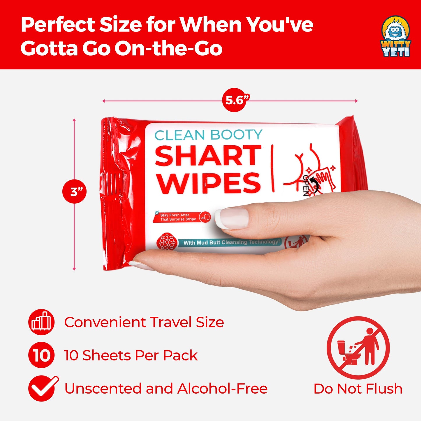 Funny Shart Butt Wipes 1Pk by Witty Yeti. 10 Ct Hilarious Potty Humor Wet Wipe Gag Gift. Functional Prank Pack Great for Friends or Family. Disposable Moist Towelettes for When Oops That Wasn't a Fart