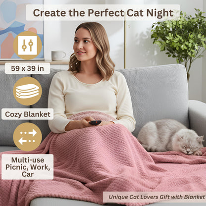 Luxury Cat Lover Gifts for Women, Cat Mom Gifts for Women, 8pc Cats Themed Gift Set with Premium Blanket & Shatterproof Steel Tumbler, Crazy Cats Lady Gift Box for Birthday & Mothers Day
