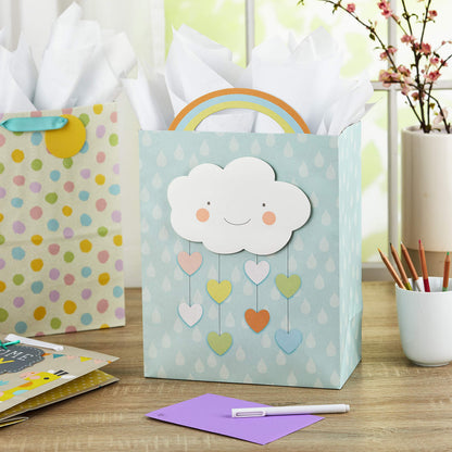 Hallmark 13" Large Gift Bags for Baby Shower Assortment with Tissue Paper (Pack of 3, Cloud and Rainbow, Giraffe, Pastel Polka Dots)
