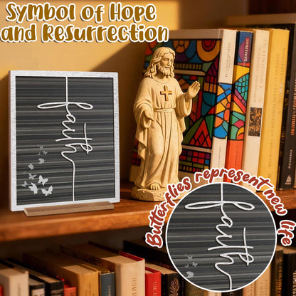 ARTINAEL Christian Gifts for Women Faith, Wood Jesus Art Decor Signs & Plaques for Entryway Table Desk Shelf Tiered Tray, Inspirational Butterfly Design Motivational Gift for Home Office Farmhouse
