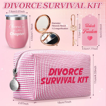 Patelai 5 pcs Divorce Gifts for Women - Funny Breakup Survival Kit with Makeup Bag, Wine Tumbler, Compact Mirror & Bottle Opener - Funny & Empowering Breakup Gifts for Her, Best Friend, Sister