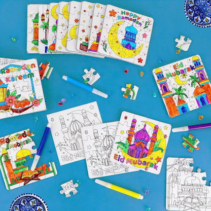Ramadan Crafts for Kids, Eid Mubarak Arts and Crafts DIY Puzzle with Lanterns, Stars, Masjid, Moon, Castles, Ramadan Eid Activities Painting Kits for Islamic Gifts Party Favors & Goodies Bulk