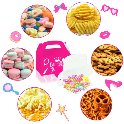 JeVenis 12 PCS Pink Candy Boxes - Let's Go Party Supplies - Gift Box Treat Bags for Girl Birthday Party & Bridal Shower