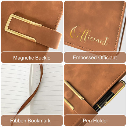 Wedding Officiant Book with Pen, 200 Pages A5 Lined Leather Wedding Journal Notebook, Pastor Ministers Sermon Officiant Gifts for Wedding Day Ceremony Proposal - Brown