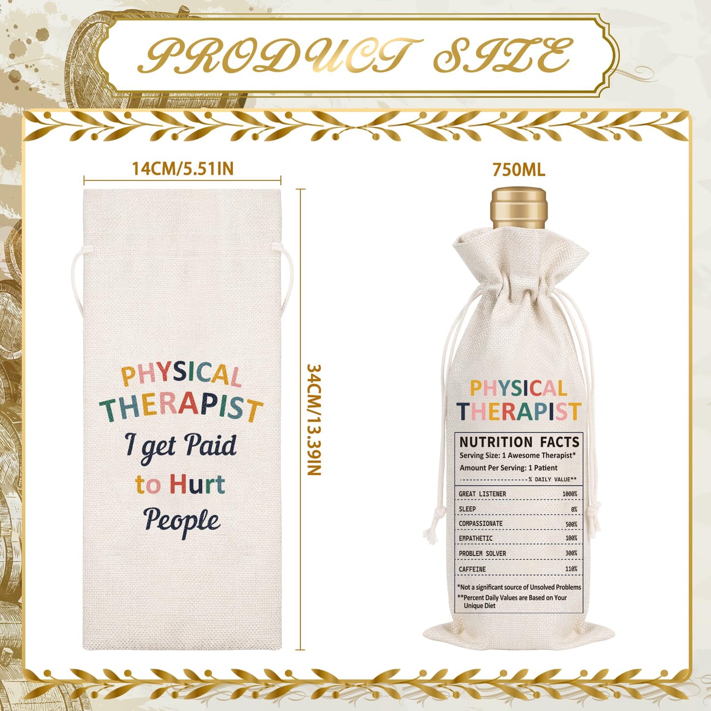 Wxiben Physical Therapist Gifts Wine Bag Thank You Appreciate Gifts for Women Men PT Wine Bottle Bag for Her Him Physical Therapy Assistant Christmas Birthday Appreciation Party Gift Decoration