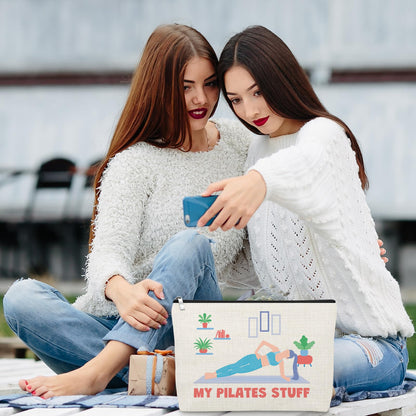 Pilates Gifts for Women Yoga Lover Makeup Bag Thank You Gifts for Pilates Lover Yoga Instructor Teacher Cosmetic Bag Christmas Birthday Mother's Day Makeup Pouch for Sister Friends Coach Aunt Mom