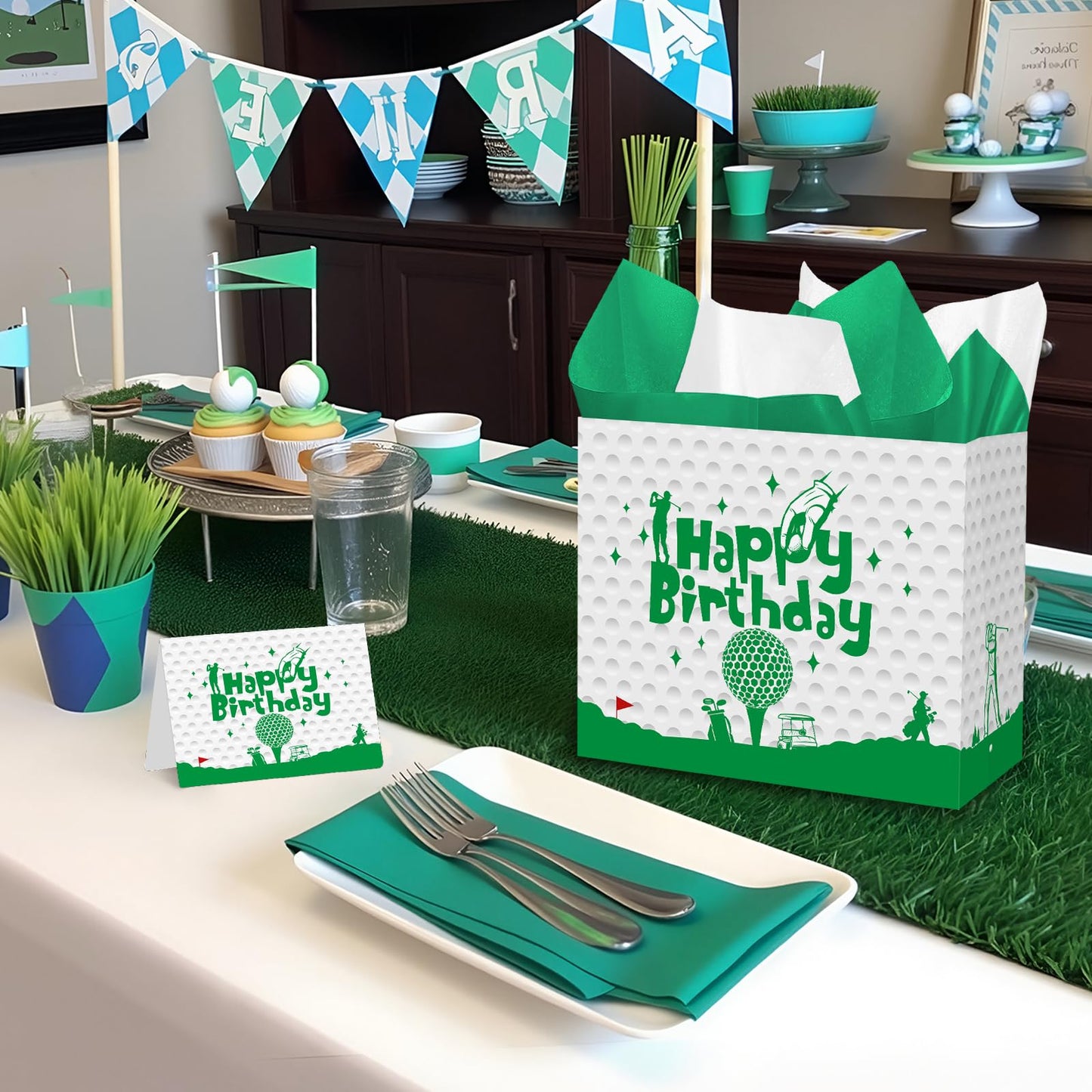 Jiaoiudi Golf Gift Bag with Tissue Paper Greeting Card Golf Goodie Bags Large with Handles