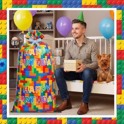 Ctosree 2 Pcs 70" x 40" Extra Large Jumbo Gift Bag Building Block Plastic Giant Gift Bags Oversized Gift Wrapping Bags with 2 Rolls Ribbons for Birthday Party Baby Shower Favor Holiday Supplies