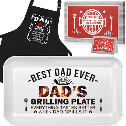 LEJIAJINW Fathers Day Dad Gifts for Men Father Grandpa Daddy, Dad Birthday Gift from Daughter Son, Father's Day BBQ Grilling Platter with Apron Gift Box for Him Husband Brother Easter Anniversary