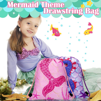 Shappy 24 Pack Drawstring Party Favors Bags Cartoon Animal Candy Goodie for Boys Birthday Kids Gift Return Girls Supplies(Mermaid)