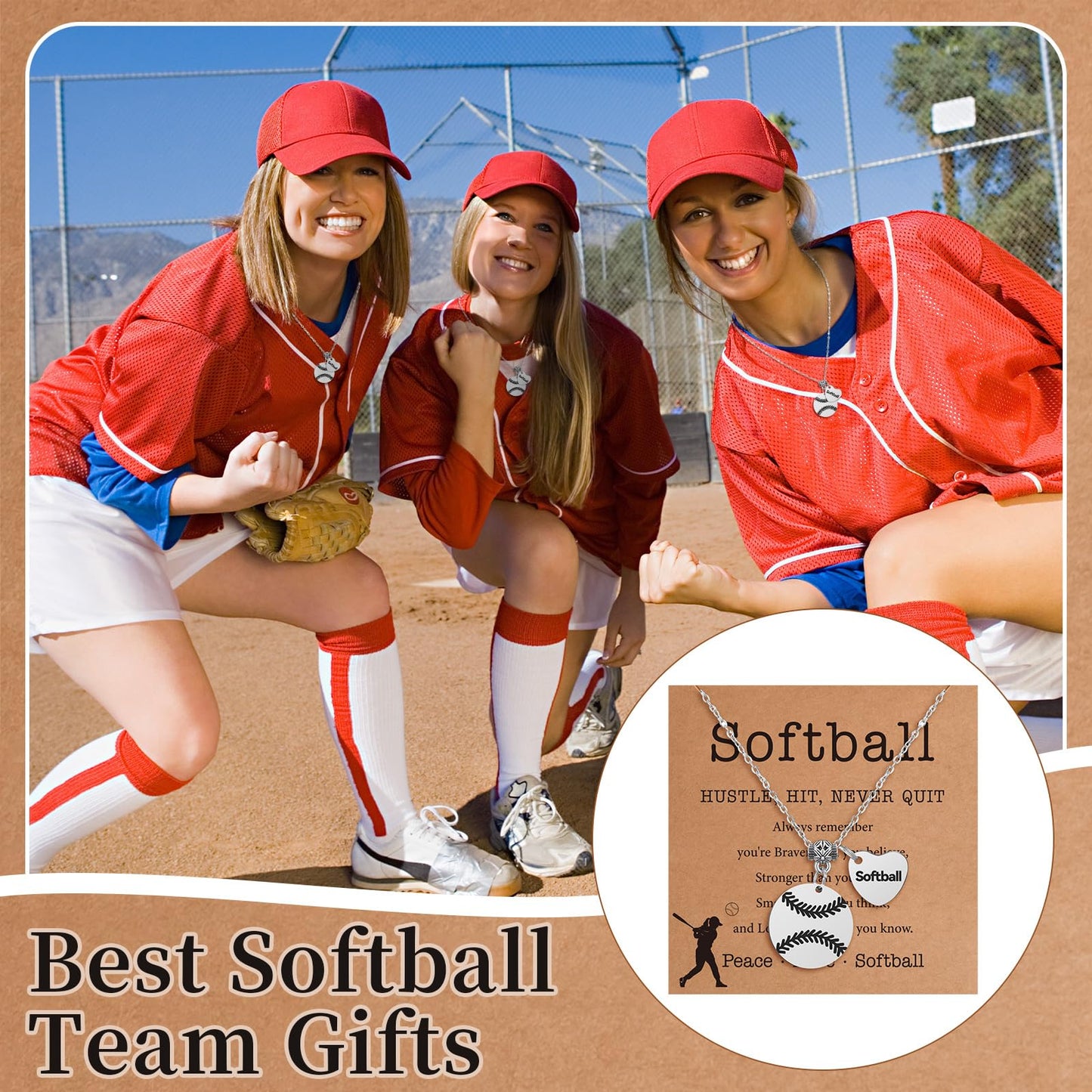 Landical 12 Set Baseball Football Softball Necklace Team Gift Bulk Sport Team Necklace for Women Sport Lovers Party Favors Inspirational Jewelry Pendant with Card and Opp Bags
