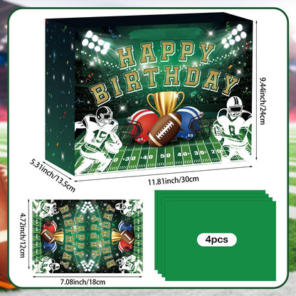 Hooqict Large Football Gift Bag with Handles, Tissue Paper and Greeting Card Football Birthday Party Gift Wrapping Bag for Boys Men Sport Themed Goodie Treat Party Favors