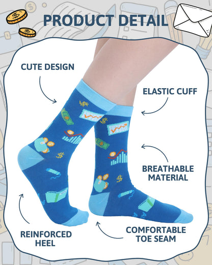Berlune 6 Pairs Novelty Accountant Graduation Gifts for Women Men Funny Tax Accountants Cpa Graduate Finance Socks for Auditors Accounting Professionals Students