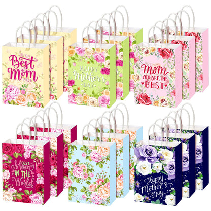 Motiskyy 30 Pcs Mother's Day Gift Bags Bulk with Handle Carnation Gift Bags for the Best Mom Paper Treat Wrap Favors Party Supplies(Best Mom)