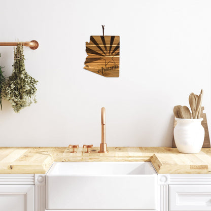 Totally Bamboo Rock & Branch Origins Series Arizona State Shaped Cutting Board and Charcuterie Serving Tray, Includes Hang Tie for Wall Display 11-3/4" x 13-1/2" x 5/8"