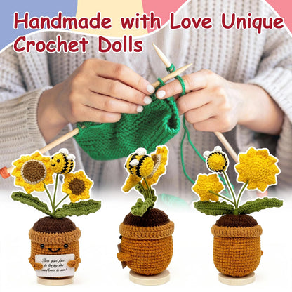 Sunflower Crochet Gift for Mom Women, Mother's Day Handmade Emotional Support Crochet Flower for Desk Decor, Cute Spring Sunflower Gifts for Teacher, Coworker,Friend, Birthday