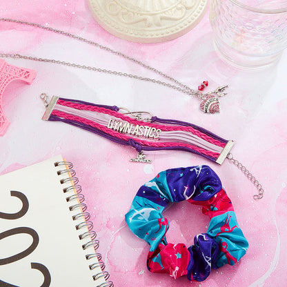 Dunzy 5 Pcs Gymnastics Gifts for Girls Kids Gymnastics Stuff Drawstring Bag Headband Girls Bracelet Necklace Scrunchies Gymnast Party Favors for Youth Boys Kids
