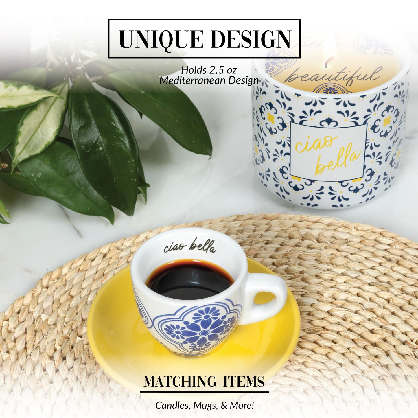 Pavilion Gift Company - Ciao Bella - 2.5 oz Stoneware Espresso Cup Saucer Mediterranean Summer Vibrant Drinkware