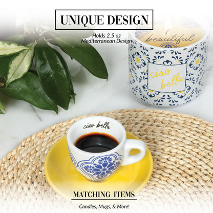 Pavilion Gift Company - Ciao Bella - 2.5 oz Stoneware Espresso Cup Saucer Mediterranean Summer Vibrant Drinkware