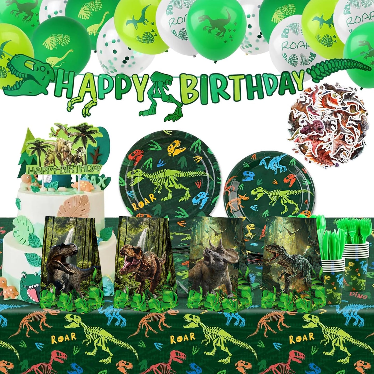24 Pcs Jurassic Dinosaur Paper Bags with Stickers,Dino Birthday Themed Party Favor Bags Gift Bags,Dinosaur Themed Birthday Party Decor Supplies, 4 Designs(24pcs-Dinosaurbags)