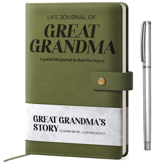 YDCUV Great Grandma I Want to Know Your Life Story Leather Journal (Hardcover) - Birthday Gifts for Great Grandma - Guided Journal to Share Her Life Story - Ideal Gifts for Mothers Day from Grandkids