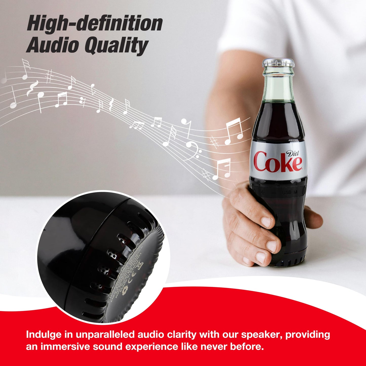 Official Diet Coke Bottle Shaped Bluetooth Speaker – Portable Wireless Speaker with Bluetooth 5.0, Deep Bass, AUX Input, Long Battery Life – Loud HD Sound for Home, Travel, Party & Outdoor Use