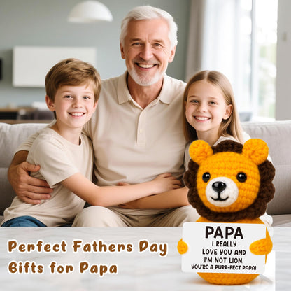 Grandpa Fathers Day Papa Gifts from Grandkids, Father's Day Grandpa Papa Birthday Gifts from Granddaughter Grandson, Best Grandfather Ever Gift, Grandparents Day Gift, Funny Handmade Crochet Lion