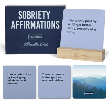 Touchstone Sobriety Affirmation Cards – 50 Daily Affirmation Cards with Display Stand & Magnetic Gift Box, Sobriety Gifts for Men, Addiction Recovery Gifts, 1 Year Sober Gift Ideas