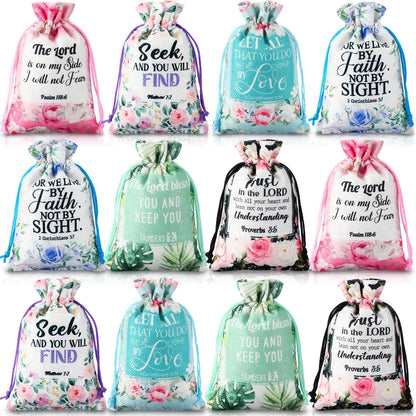30 Pcs Christian Gift Bags with Drawstring 4 x 6 Inch Floral Religious Candy Bags Gift Bible Verse Wrapping Bag for Women Mother's Day Baptism Christmas Party Favor