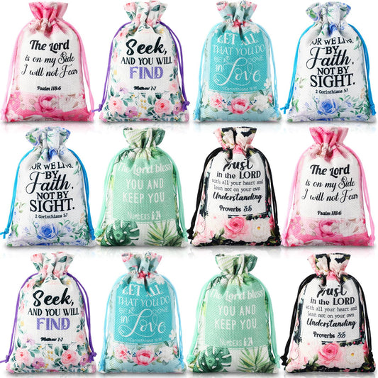 30 Pcs Christian Gift Bags with Drawstring 4 x 6 Inch Floral Religious Candy Bags Gift Bible Verse Wrapping Bag for Women Mother's Day Baptism Christmas Party Favor