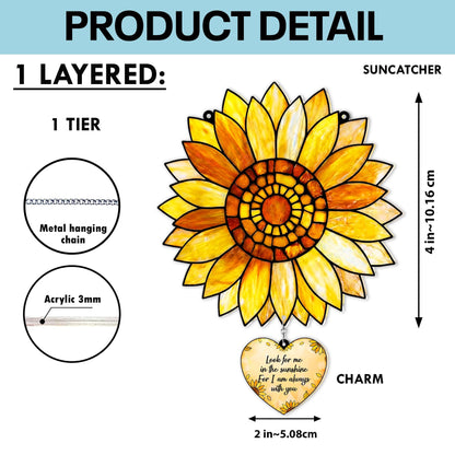Sunflower Memorial Acrylic Suncatcher with Heart Charm, Memorial Window Hanging, Sympathy Gift for Loss, Remembrance Keepsake, Bereavement Gifts Ideas, Memorial Gifts