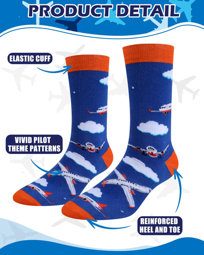 Halfchet 6 Pairs Novelty Airplane Crew Socks for Men Funny Plane Pilot Aviation Gifts for Father Day Dad Grandpa Gifts