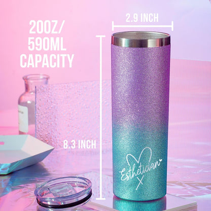 Onebttl Esthetician gifts for Women, Esthetician Decor, 20 oz Insulated Stainless Steel Tumbler with Straw Lid - Glitter Blue-Purple