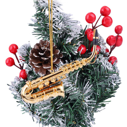 4.72" Brass String Miniature Saxophone Hanging Ornament Mini Musical Instrument Saxophone Replica Christmas Tree Display Ornament Home Decoration Model Birthday Gifts (4.72" Alto Saxophone)