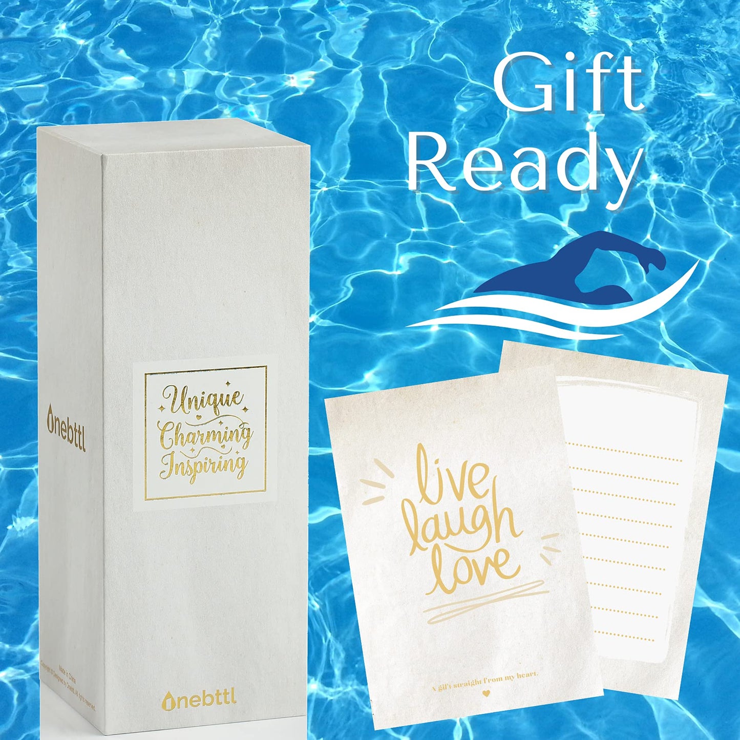 Onebttl Swimming Gifts, Swimmer Stainless Steel 20oz Skinny Tumbler for Women, Men, Teen Girls, Teammate, Coach, Swimming Pool Tiles - Just Keep Swimming