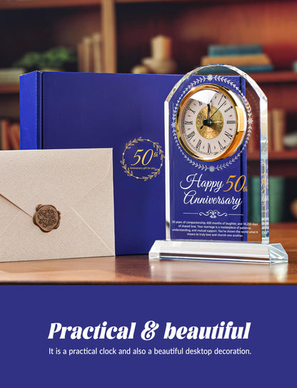50th Wedding Anniversary Crystal Quartz Clock,50 Years of Marriage Gift,Happy Golden Anniversary Decoration Gift,for Parents,Grandparents,Couple