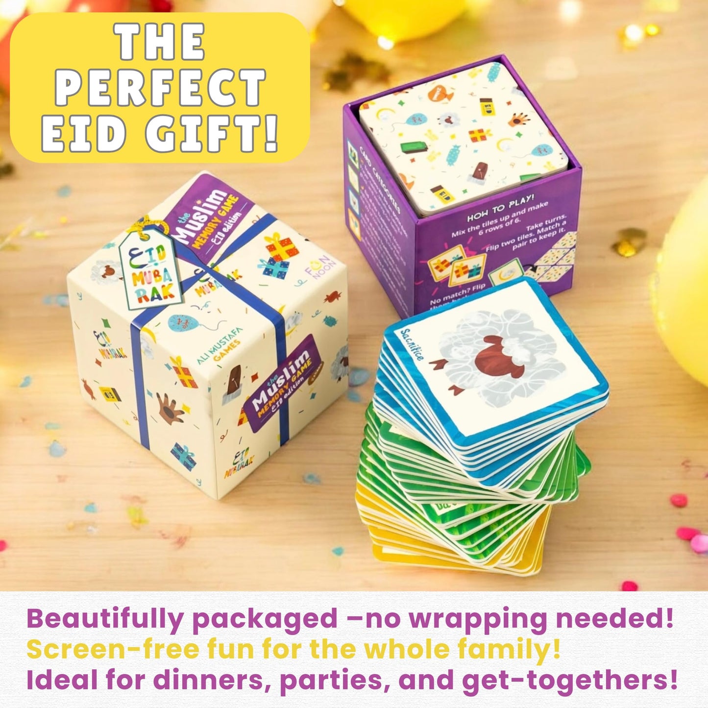 The Muslim Memory Game Eid Edition, Ramadan Gifts for Kids Ages 4-8, Islamic Educational Toy, Eid Gifts for Children, Screen-Free Family Matching Game with Arabic Guide