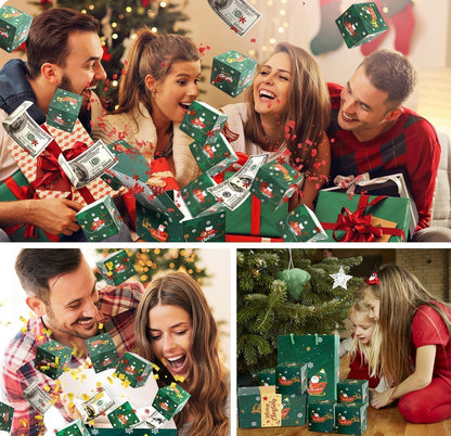 Surprise Box Gift Box for Money,Pop Up Explosion Cash Gift Box for Christmas Money Surprise Gift Set (Christmas,12 Pages green)