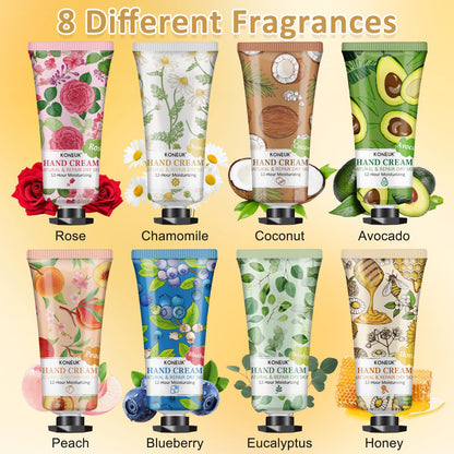 KONEUK 8 Pack Hand Cream Gifts Set for Women, Mini Hand Lotion Travel Size for Dry Cracked Hands, Bulk Hand Cream for Mothers Day Gifts, Bridal Shower Favors, Birthday Gifts, Teacher Gifts