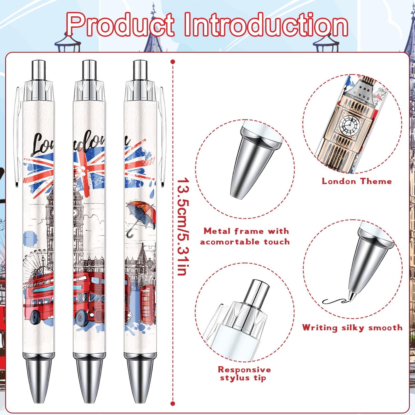 Wxiben London Ballpoint Pens Bulk - 36 Pcs London Souvenirs Gifts from UK City Travel Ballpoint Pens Retractable Smooth Ball Point Pen British Gifts for Office School Stationery Traveler Supplies