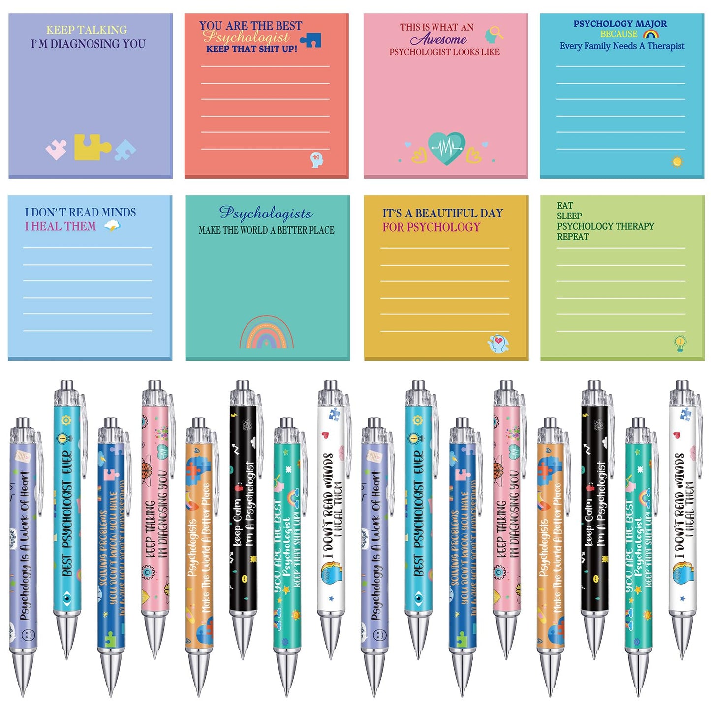 AmazingSpark 24 Sets Psychologist Gifts Include Ballpoint Pens and Sticky Notes for School Psychologist Mental Health Therapist Counselors Psychology Student Birthday Gift