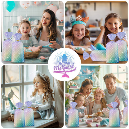 50 Pack Mermaid Goodie Bags - Ocean Mermaids Party Favor Bags, Little Mermaid Cello Cellophane Gift Candy Treat Bag with 50Pcs Twist Ties for Kids Girls Mermaids Themed Birthday Party Supplies Favors