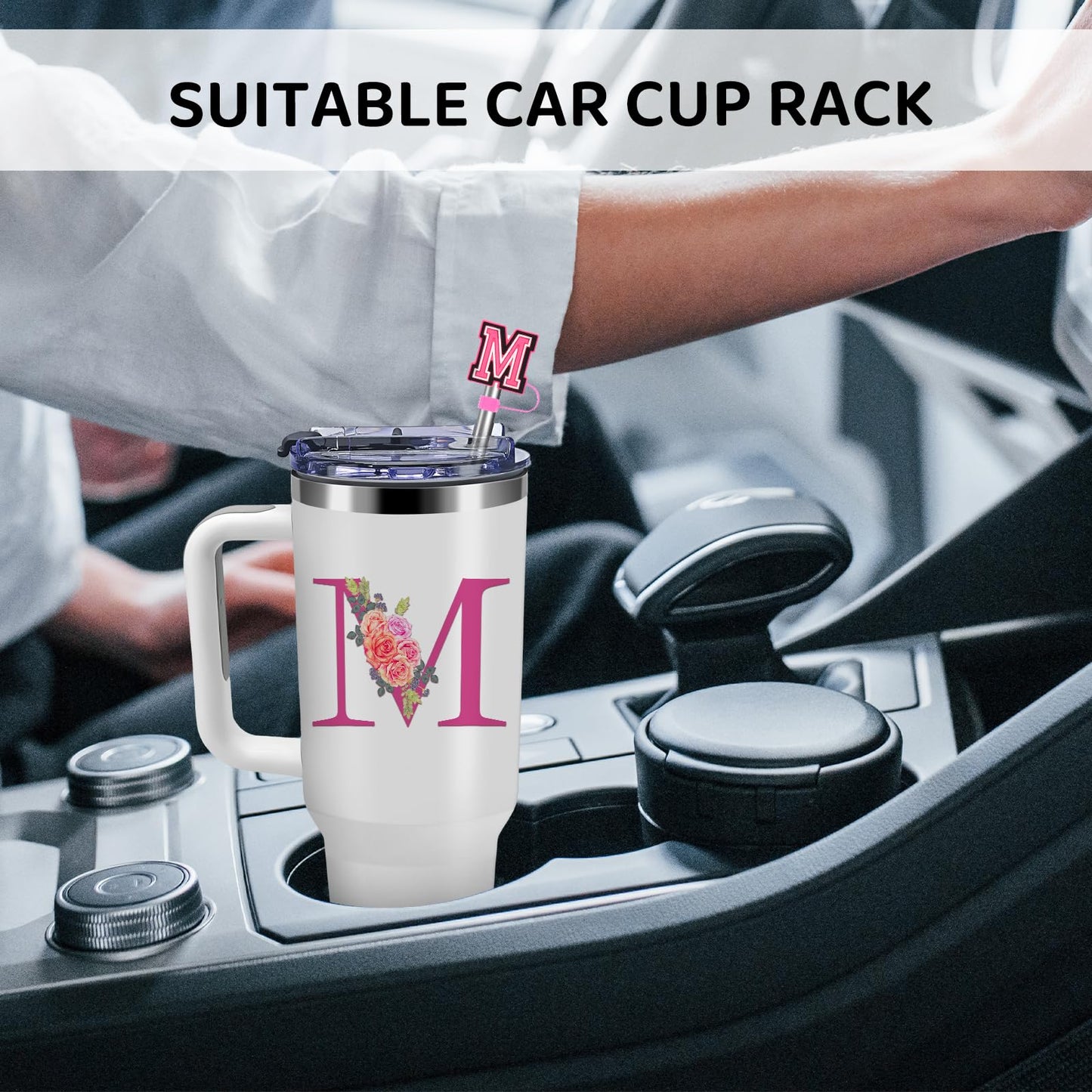 Monogrammed Gifts for Women,Initial Tumbler with Lid,Personalized Gifts,Birthday Gift for Women,Travel Cup,Coffee Tumbler,Cute Tumbler with Straws,for Christmas-M