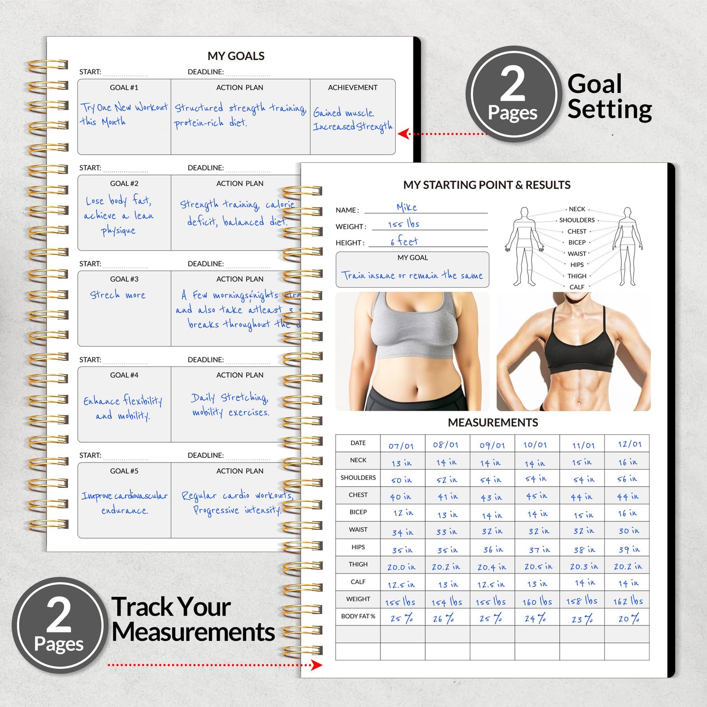 2026 Fitness Workout Journal Planner for Women & Men, JAN 2026 - DEC 2026 Exercise Planner, 6.4" x 8.3" Workout Calendar Journal Essentials Gift for Goals, Tracking, Gifts with PVC Plastic Cover,Black
