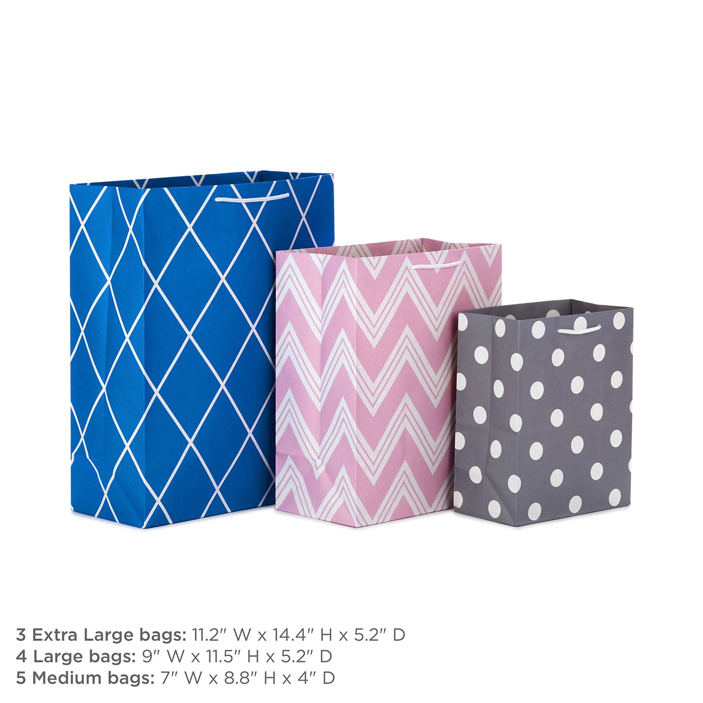 Hallmark Pastel Gift Bags in Assorted Sizes (Pack of 12-5 Medium 8", 4 Large 11", 3 Extra Large 14") for Baby Showers, Bridal Showers, Birthdays, Easter
