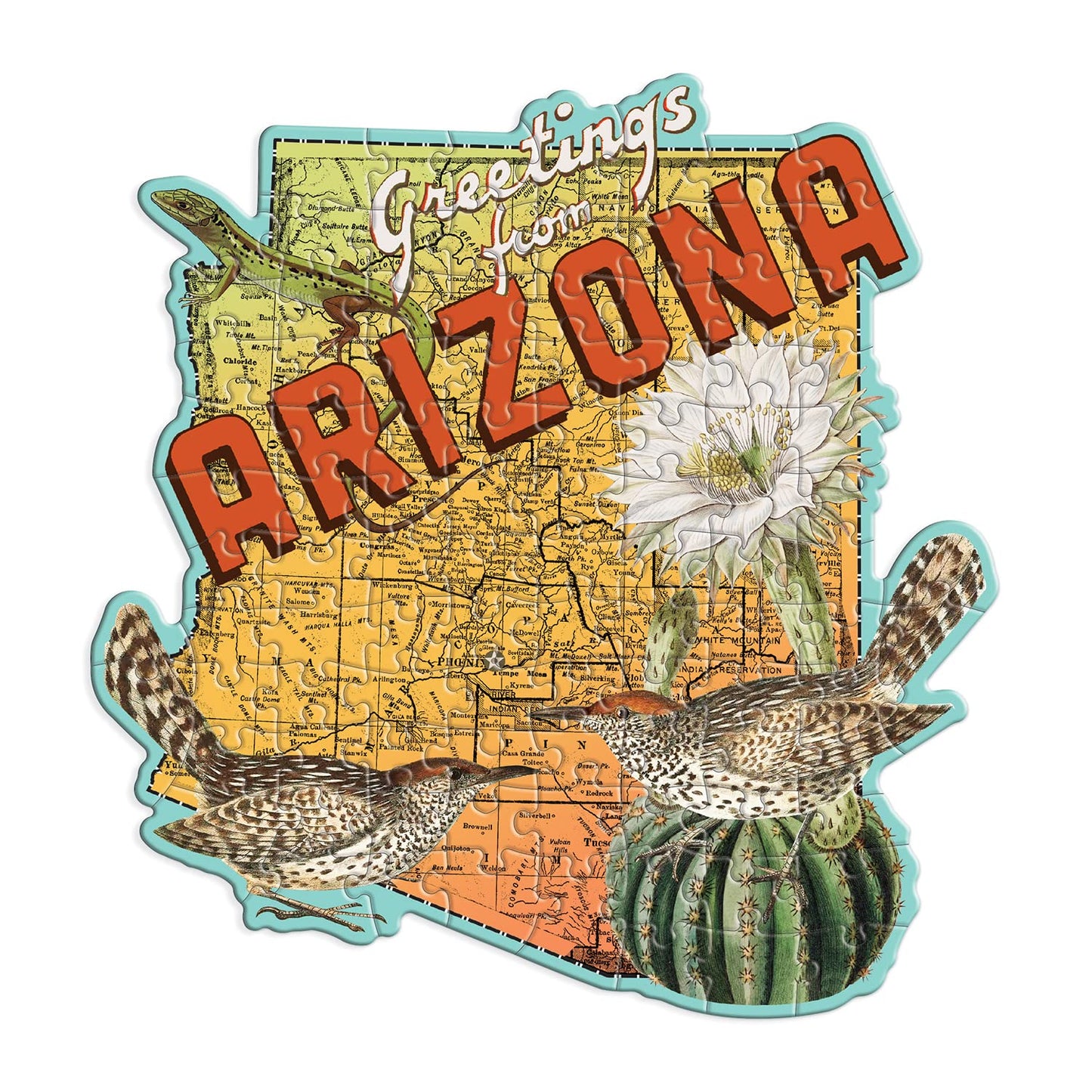 Galison Arizona Mini Shaped Puzzle - 100 Jigsaw Pieces Featuring Art by Bestselling Artist Wendy Gold, Die-Cut Mini Shaped Puzzle, Makes a Great Gift!